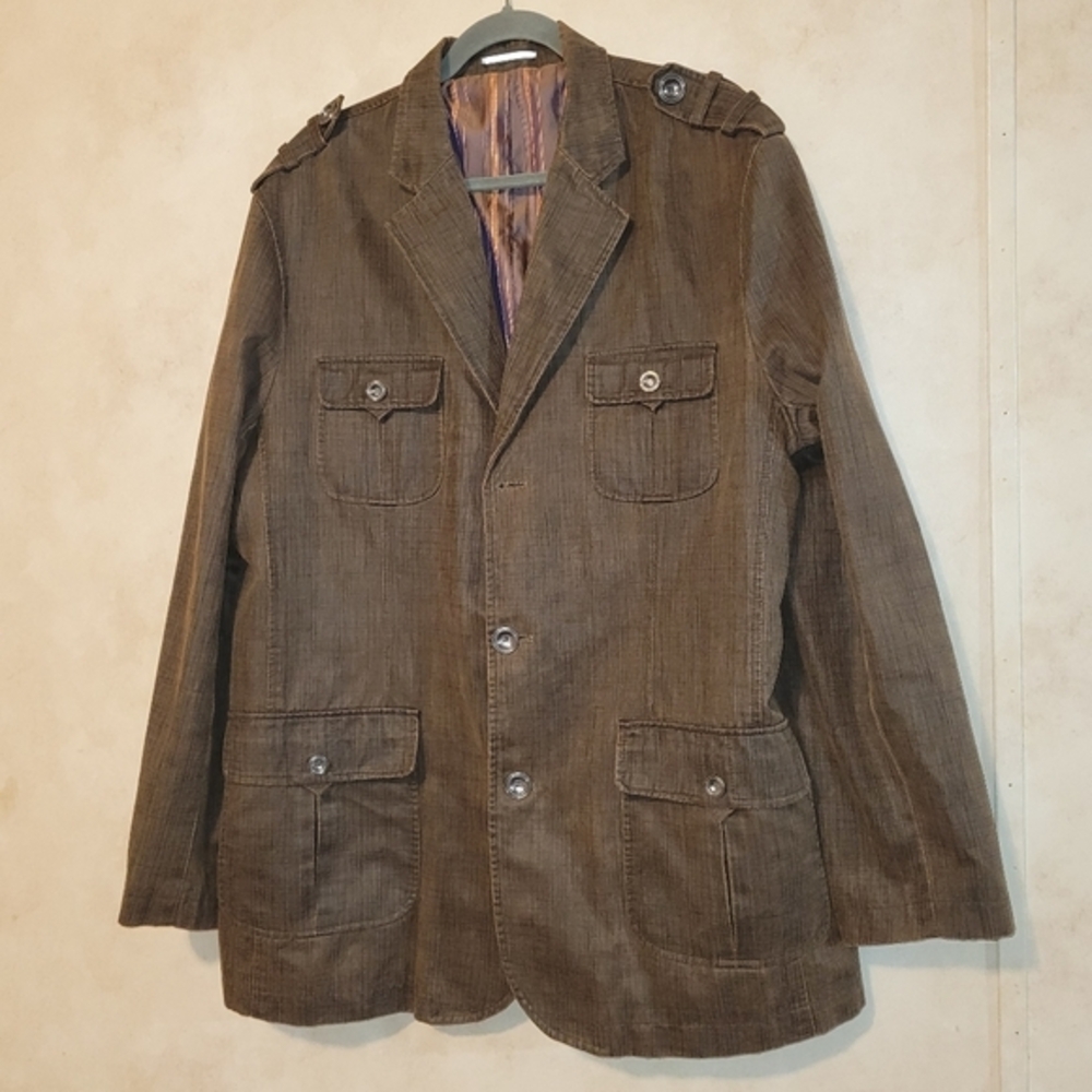 Inserch Limited Edition Blazer Jacket Sport Coat Faux‎ Leather PU Brown Men XL